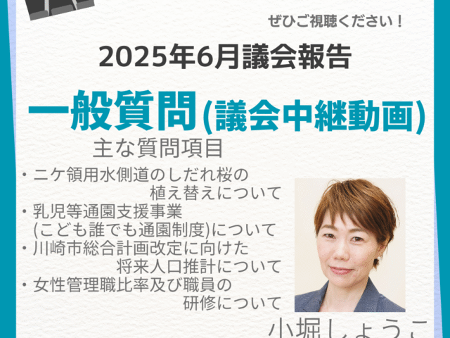 2025年第二回川崎市議会定例会、小堀祥子議員の一般質問
